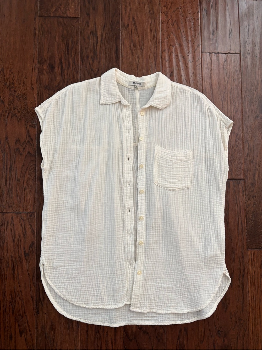 Madewell Cream Gauze Short-Sleeve Button Front Blouse